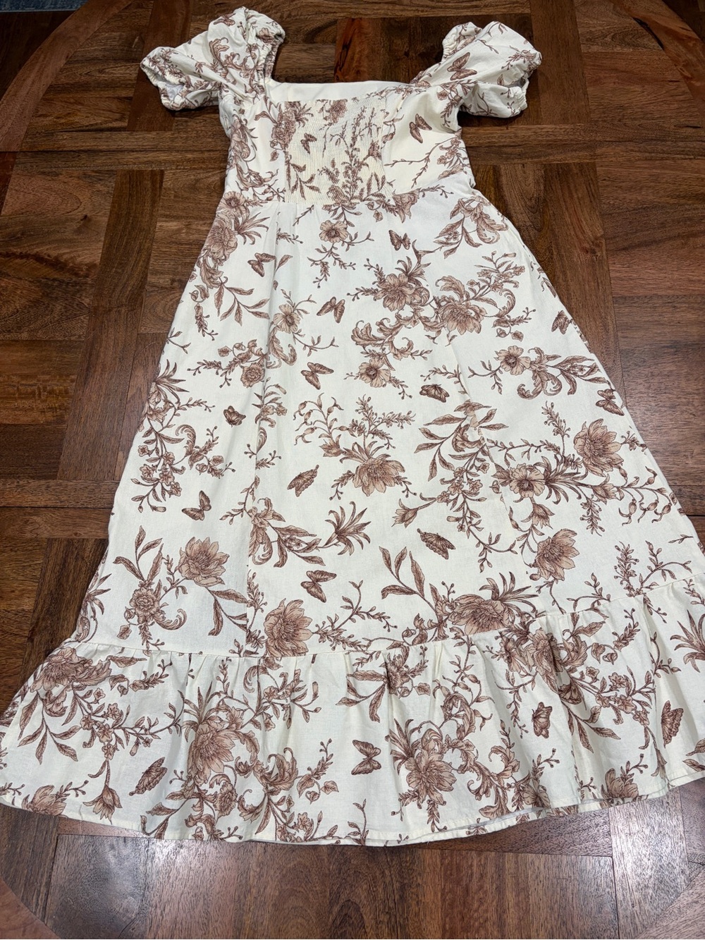 London Times Women’s Cream Maxi Dress with Brown Floral Print and Slit Sz 12 - Picture 5 of 14